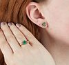 Set of Emerald & 14k Gold Earrings & Ring