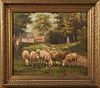 Chinese School, "Grazing Sheep," 20th c., oil on c