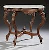 American Victorian Carved Walnut Marble Top Table,