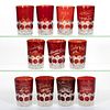 BULL'S EYE FAN AND BUTTON - RUBY-STAINED TUMBLERS, LOT OF 11