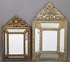Two Dutch Style Brass Repousse Cushion Mirrors, ea