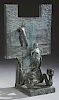 Unusual Patinated Bronze Sculpture, 20th c., of fo
