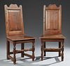 Pair of English William and Mary Style Carved Oak