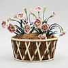 Porcelain and Tole Model of Carnations in a Bone and Wood Basket