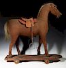 Child's Burlap and Leather Riding Pull Horse Toy,