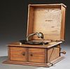 French Carved Oak Table Top Crank Gramophone, earl