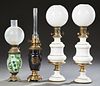 Group of Four French Porcelain Oil Lamps, 19th c.,