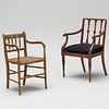 Regency Painted Armchair with Rush Seat with a Regency Carved Maple Armchair