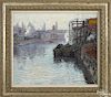 Katharine Farrell (American 1857-1951), oil on canvas industrial river scene
