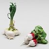 Continental Porcelain Models of Radishes and Onions