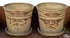 Pair of New York stoneware flowerpots, 19th c., with Albany slip decoration, 9 1/4'' h., 10 1/4'' w.