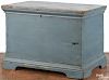 Miniature painted pine blanket chest, 19th c., retaining an old blue surface, 13 1/2'' h.