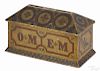 Painted pine bank, 19th c., initialed OM EM, retaining its original ivory surface