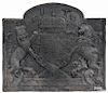 Cast iron coat of arms fireback, dated 1635, 22 1/2'' x 26''. Provenance: James Sorber collection.