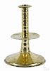 Large English brass trumpet candlestick, 17th c., with mid-drip, 8 1/2'' h.