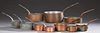 Group of Ten French Graduated Copper Saucepans, 19