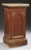 American Carved Oak Gothic Style Marble Top Pedest