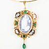 18k Gold, Carved Hardstone Cameo and Colored Stone Pendant