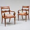 Pair of Continental Neoclassical Carved Mahogany Armchairs