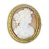 Antique Carved Shell Cameo and 10 Karat (or lower) Yellow Gold Pendant Brooch