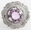 Antique Silver Amethyst Hand Engraved Pin / Brooch