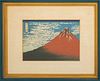 After Hokusai Katsuhika Red Fuji Woodcut on Paper