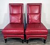 PAIR RED LEATHER TALL BACK CHAIRS