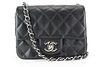 CHANEL BLACK QUILTED CAVIAR LEATHER MINI SQUARE CLASSIC FLAP SHW RARE