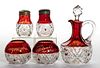 ROBINSON'S PURITAN - RUBY-STAINED CONDIMENT ARTICLES, LOT OF FIVE