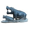 Hand Carved "Hippopotamus and Calf" Stone Sculpture