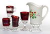 CAROLINA - RUBY-STAINED DRINKING ARTICLES, LOT OF FOUR