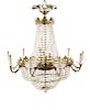 Empire Style Gilt and Crystal Basket Chandelier