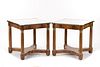 Pair, Empire Style Walnut & Marble Side Tables