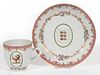 CHINESE EXPORT PORCELAIN ARMORIAL PORCELAIN CUP AND SAUCER SET