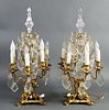Pair of 19th C. Bronze and Crystal Candelabra Lamps