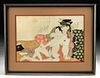 19th C. Japanese Edo Shunga Erotic Woodcut - Lovers