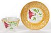 ENGLISH SPATTERWARE THISTLE CERAMIC CHILDREN'S CUP AND SAUCER SET