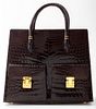 Lana Marks Alligator Leather Brown Handbag