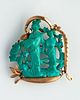 Carved Turquoise, 14k Yellow Gold Pin