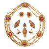 Early Victorian Garnet, Citrine, Enamel, 14k Jewelry Suite