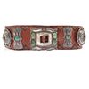 Turquoise, Coral, Sterling Silver, Leather Concho Belt