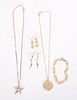 Five Pieces of Gold Beach/Nautical Theme Jewelry
