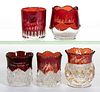 ASSORTED EAPG - RUBY-STAINED TOOTHPICK HOLDERS, LOT OF FIVE