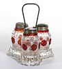 ROMAN ROSETTE - RUBY-STAINED THREE-BOTTLE CONDIMENT SET