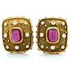 18K Yellow Gold Rubelite & Diamond Earrings
