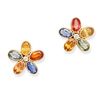 A PAIR OF MULTICOLOURED SAPPHIRE AND DIAMOND FLOWER EARRINGS in 18ct yellow gold, each set with a...