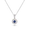 A SAPPHIRE AND DIAMOND CLUSTER PENDANT NECKLACE in 18ct white gold, set with a round cut sapphire...