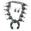 Native American Silver Turquoise Squash Blossom Necklace Earrings