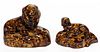AMERICAN ROCKINGHAM-GLAZED POTTERY FIGURAL DOG GROUP INKWELLS, LOT OF TWO