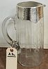 HAND BLOWN CUT GLASS PITCHER W/STERLING OVERLAY 10"
